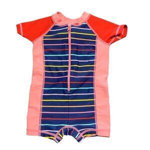 Hanna Andersson Baby Striped Zip-Up One Piece Swimsuit Rashguard Size 3-6 Months